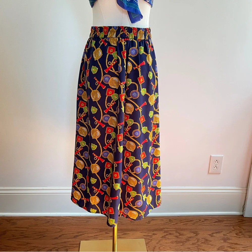 Vintage 90s Chaus Petites Skirt 12P Nautical Scarf Print Preppy Old Money Midi